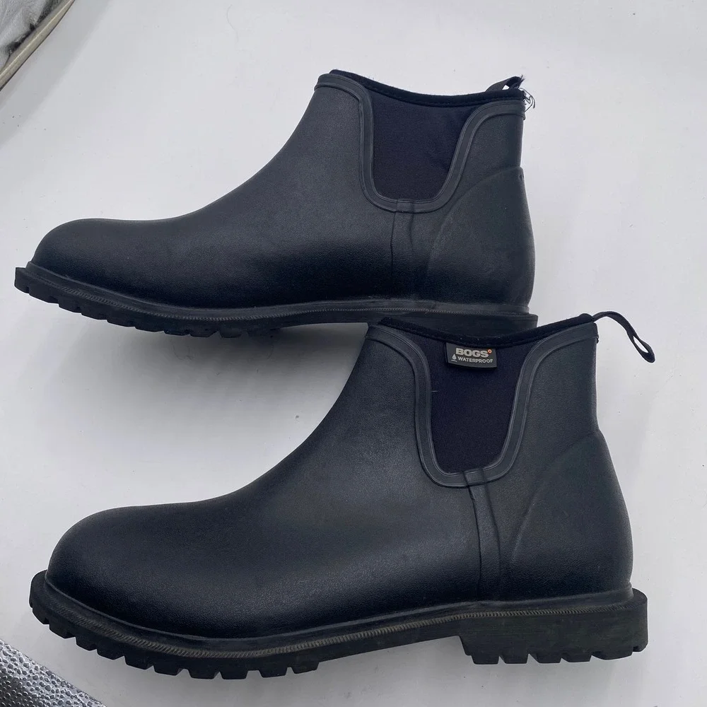 Bogs Carson Waterproof Chelsea Rain Boots Mens 10 Black Rubber 71395-001 Ankle